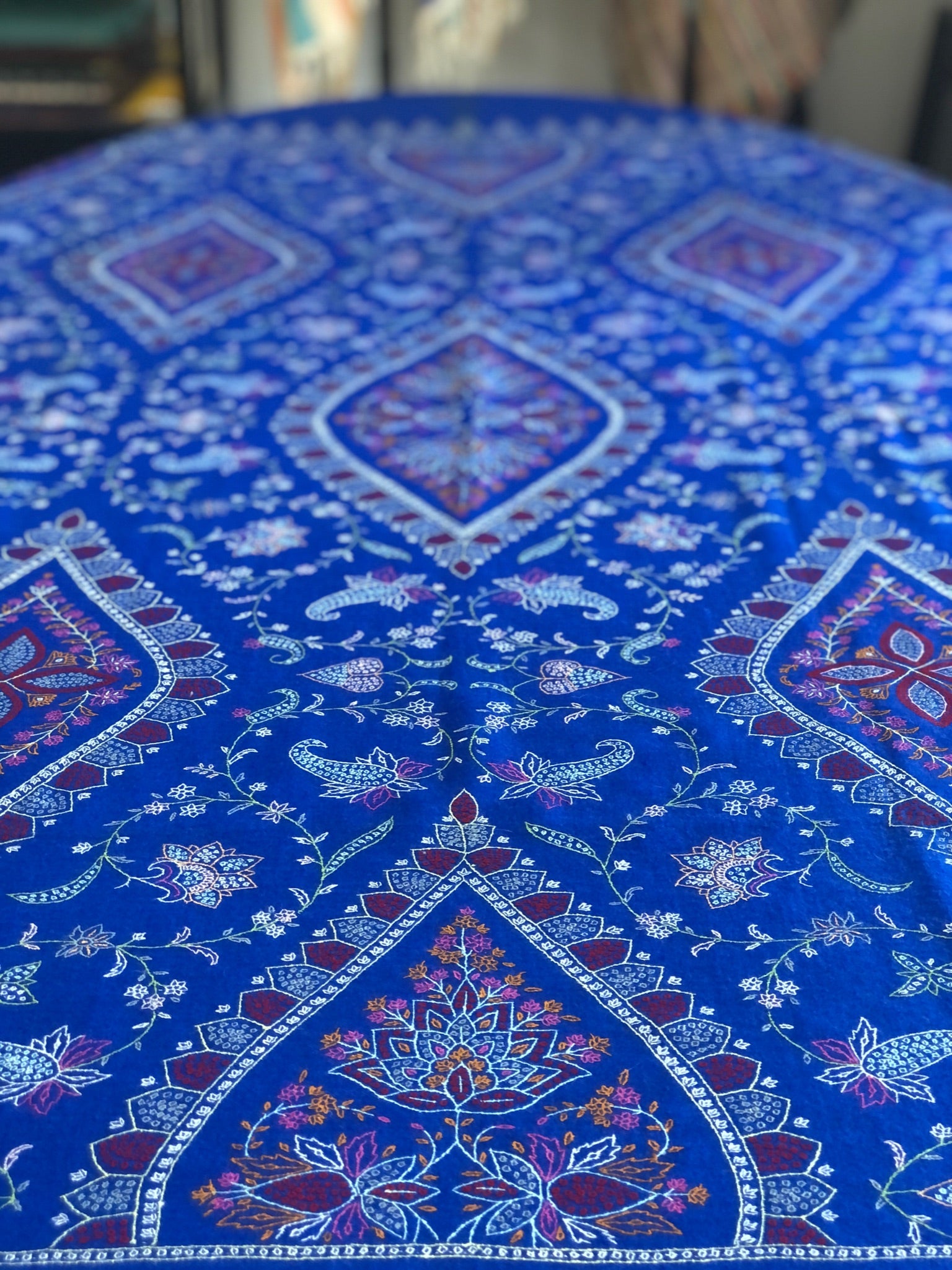 Vintage Royal Blue Floral Design Jamawar Embroidery Pashmina Shawl 1