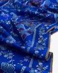 Vintage Royal Blue Floral Design Jamawar Embroidery Pashmina Shawl 6