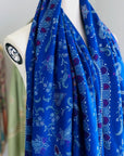 Vintage Royal Blue Floral Design Jamawar Embroidery Pashmina Shawl 5