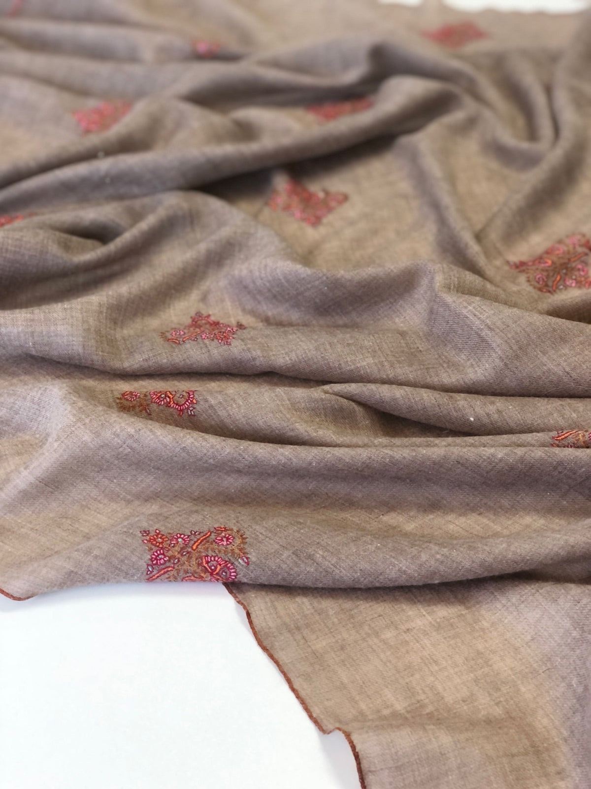 Light Camel Butidar Silk Embroidery Pashmina Shawl 7