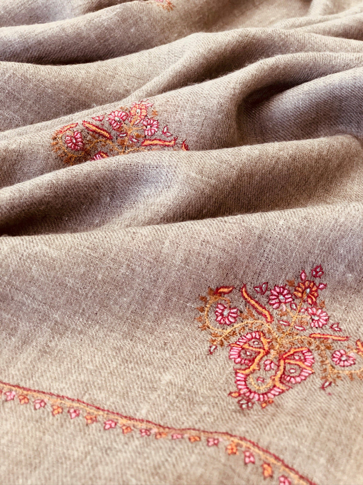 Light Camel Butidar Silk Embroidery Pashmina Shawl 3