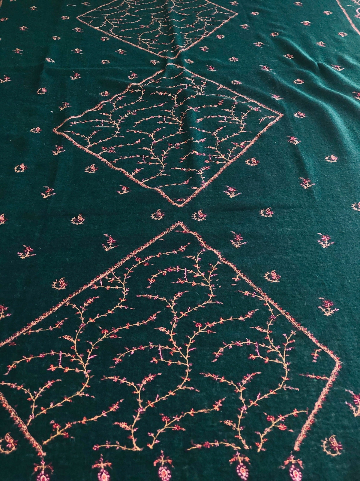 Vintage Emerald Green Jalidar Embroidery Pashmina Shawl 6