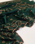 Vintage Emerald Green Jalidar Embroidery Pashmina Shawl 5