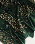 Vintage Emerald Green Jalidar Embroidery Pashmina Shawl 2