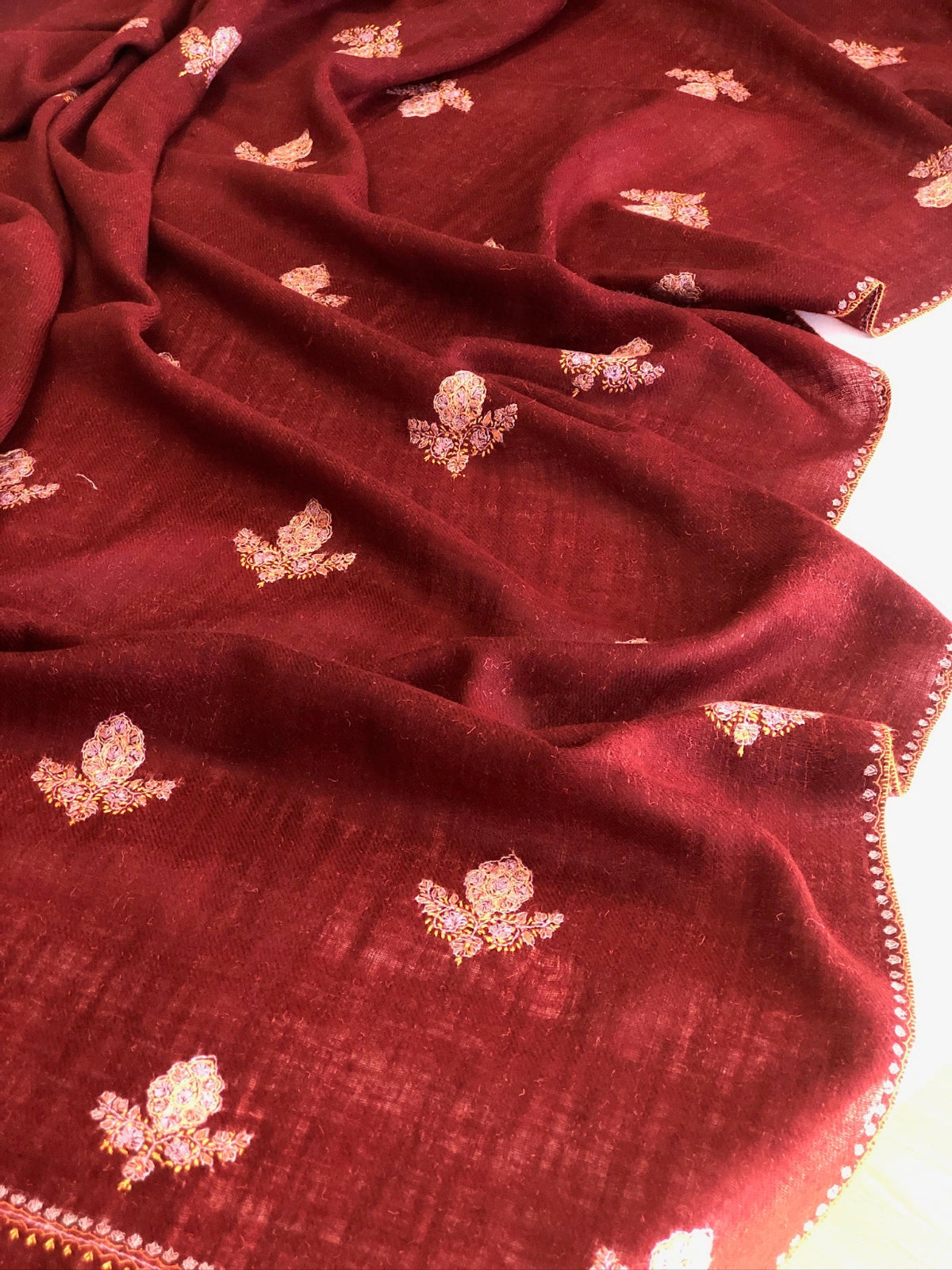 Cherry Floral Butidar Silk Embroidery Pashmina Shawl 2