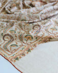 White Antique Floral Design Jamawar Embroidery Pashmina Shawl 8