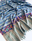 Light Blue Check Design Kani Pashmina Towel 4