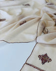 White Floral Butidar Silk Embroidery Pashmina Shawl 1