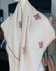 White Floral Butidar Silk Embroidery Pashmina Shawl