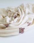 White Floral Butidar Silk Embroidery Pashmina Shawl 3