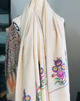 Vintage White Floral Design Kani Pashmina Shawl 5