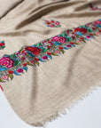 Light Gray Rose Design Embroidery Pashmina Shawl