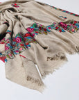 Light Gray Rose Design Embroidery Pashmina Shawl