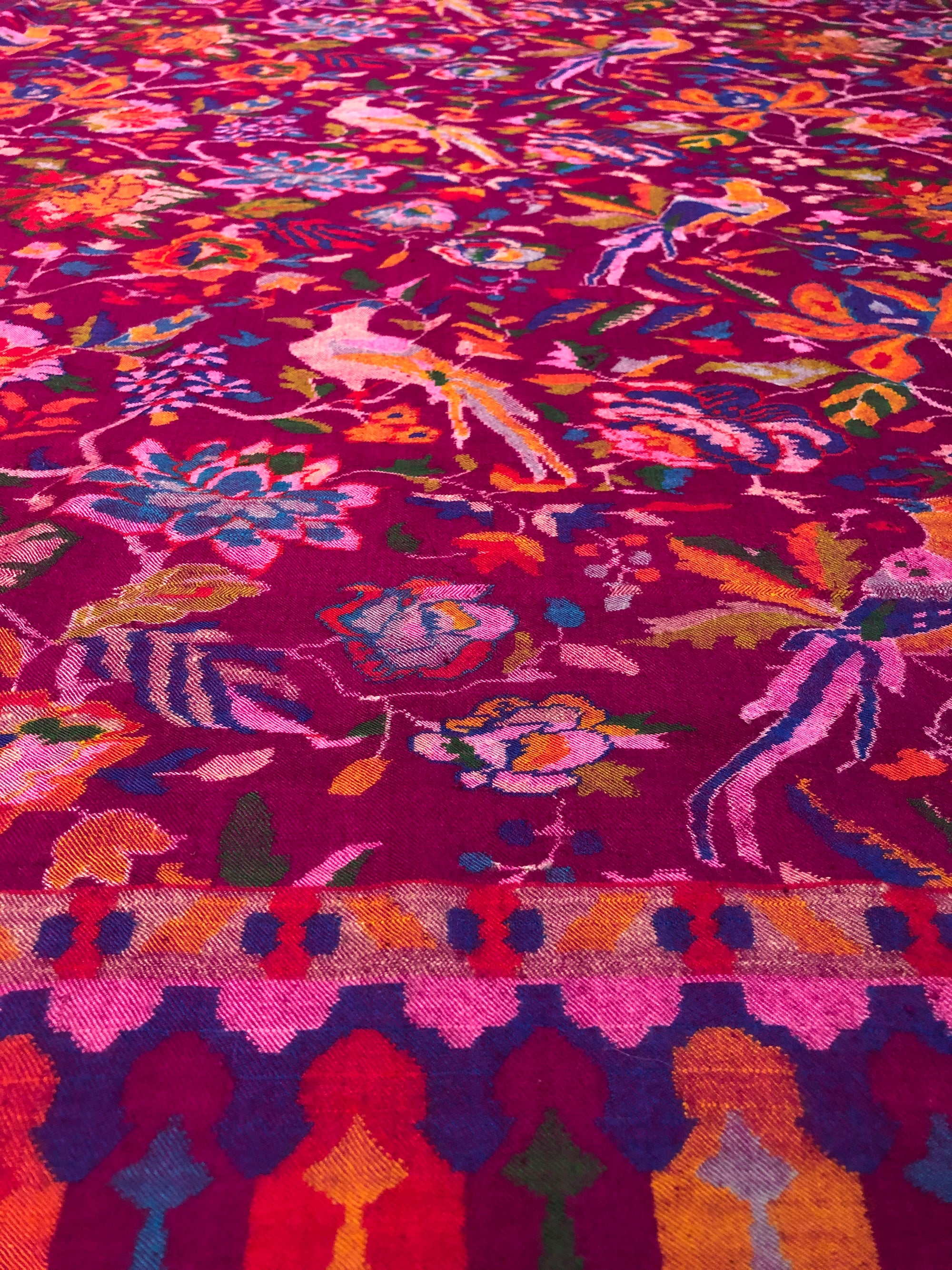 Rose Pink Floral Design Kani Pashmina Shawl