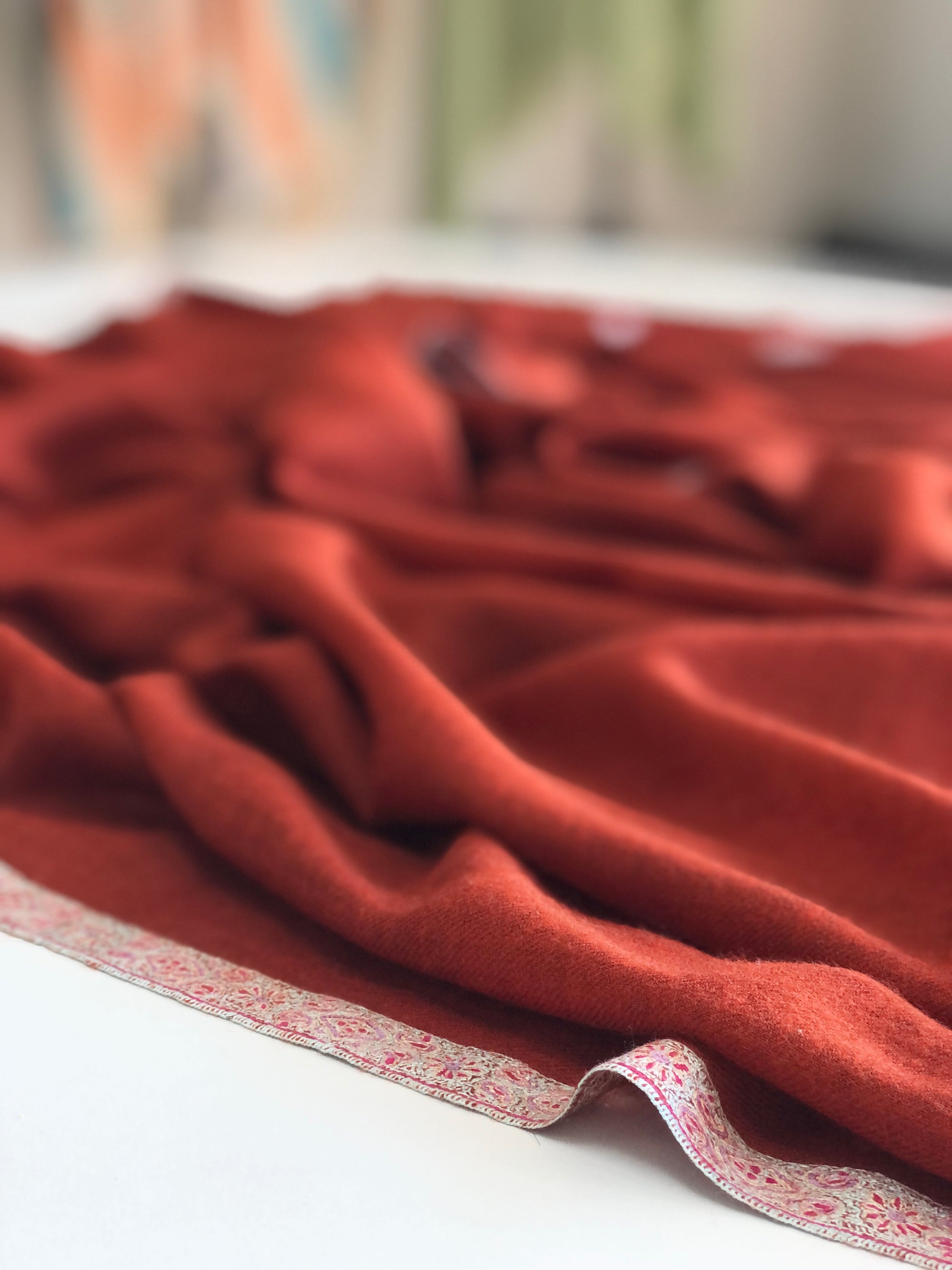 Cherry Red Hashidar Embroidery Pashmina Shawl 5