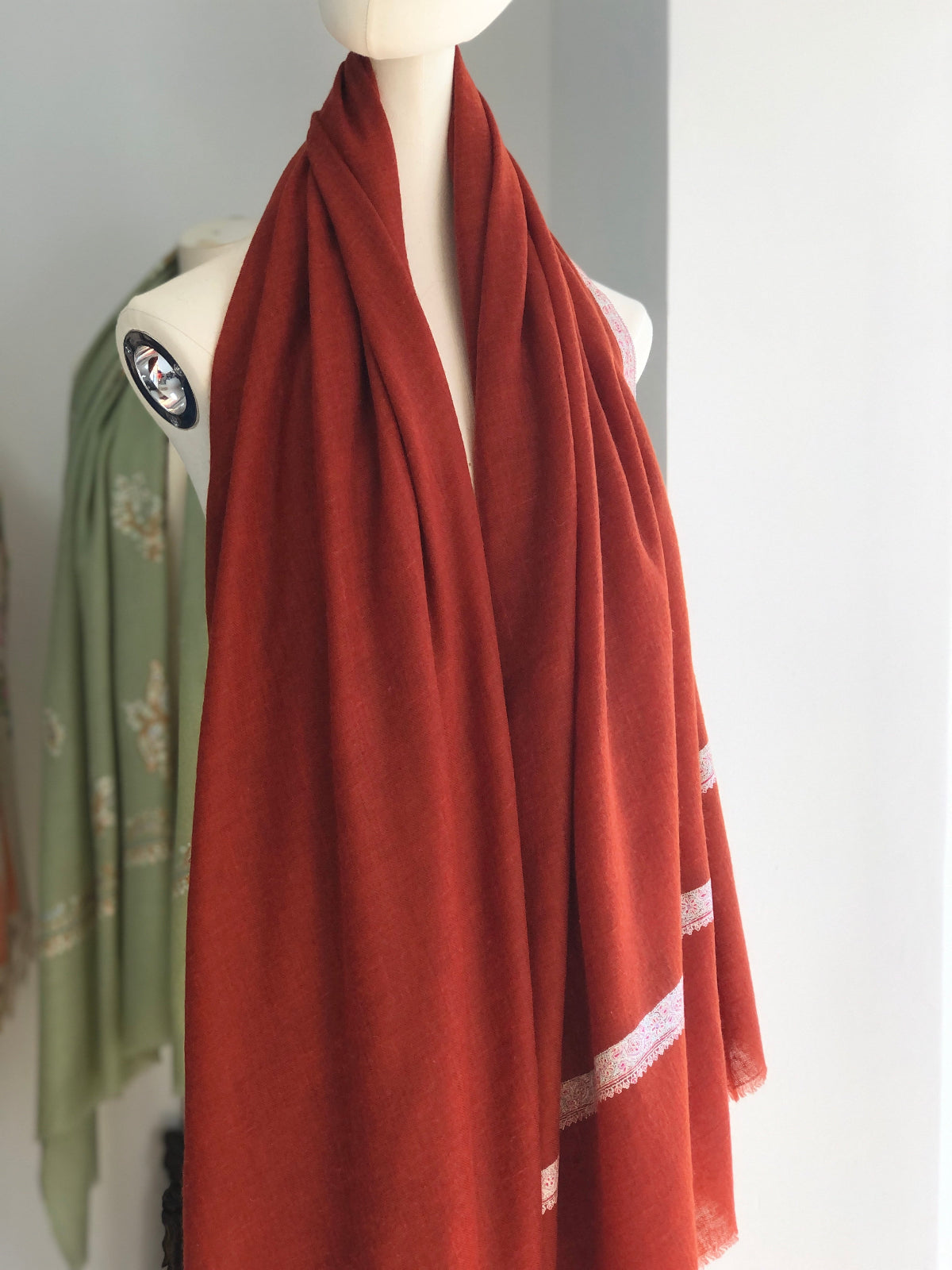 Cherry Red Hashidar Embroidery Pashmina Shawl 1