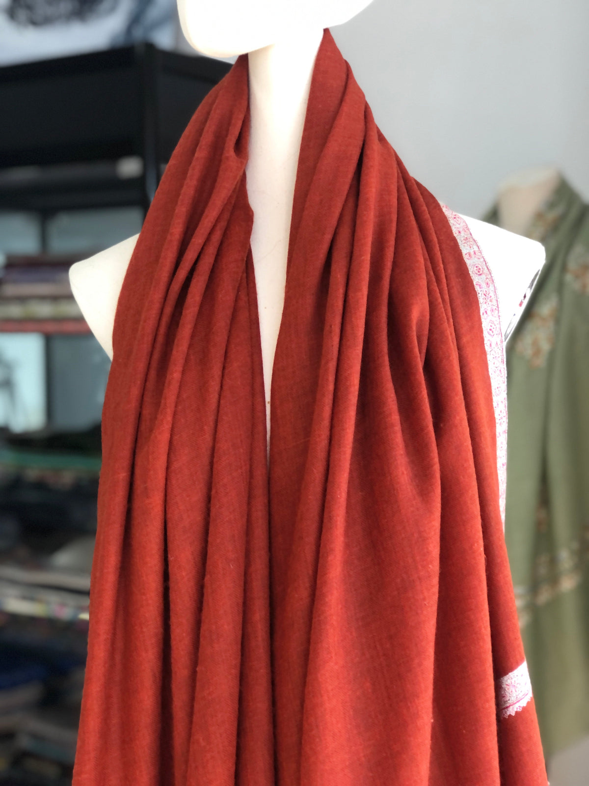 Cherry Red Hashidar Embroidery Pashmina Shawl 2