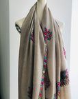 Light Gray Rose Design Embroidery Pashmina Shawl