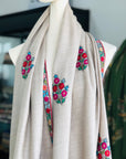 Light Gray Rose Design Embroidery Pashmina Shawl