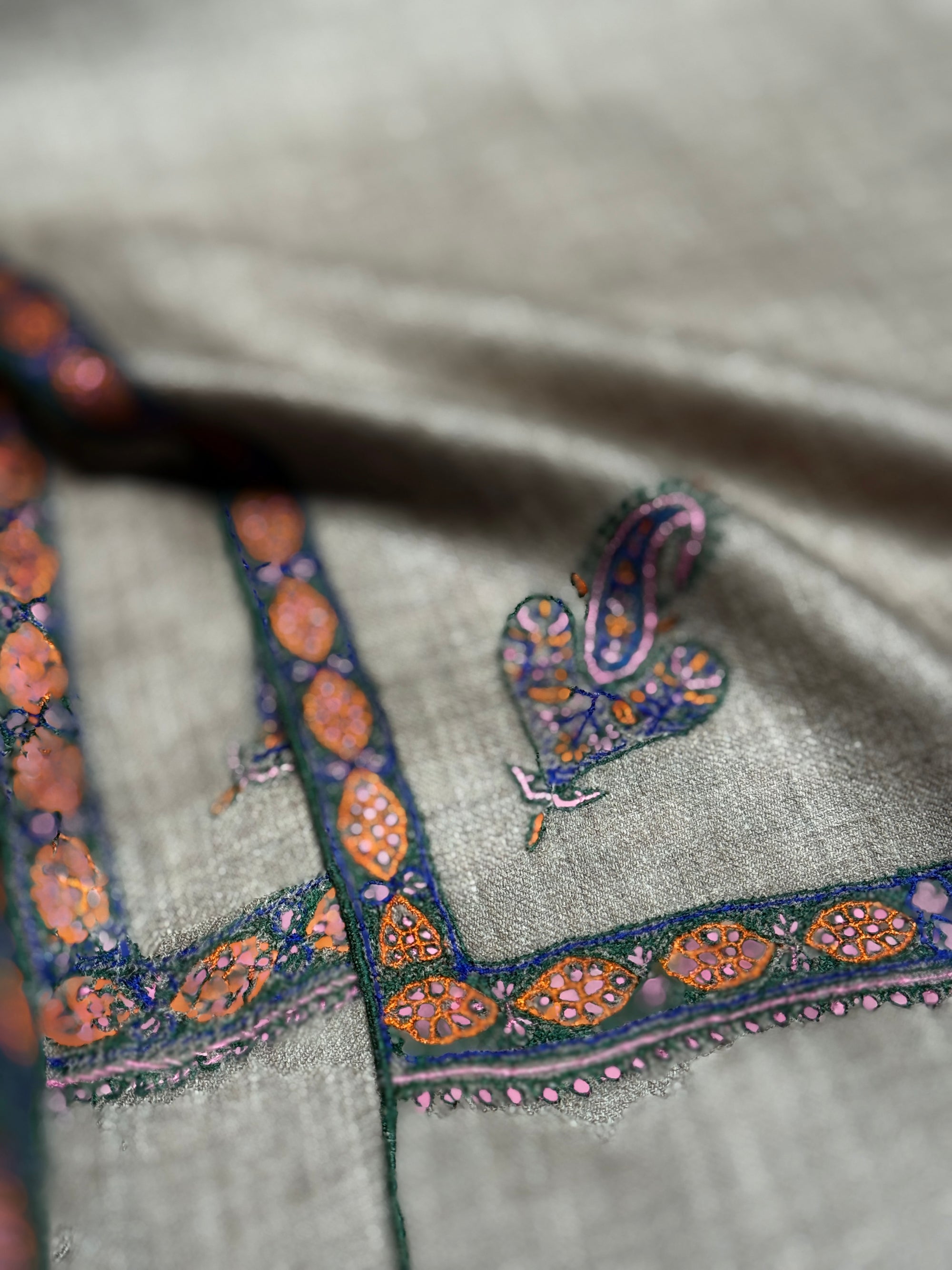 Light Gray Border Embroidery Pashmina Shawl