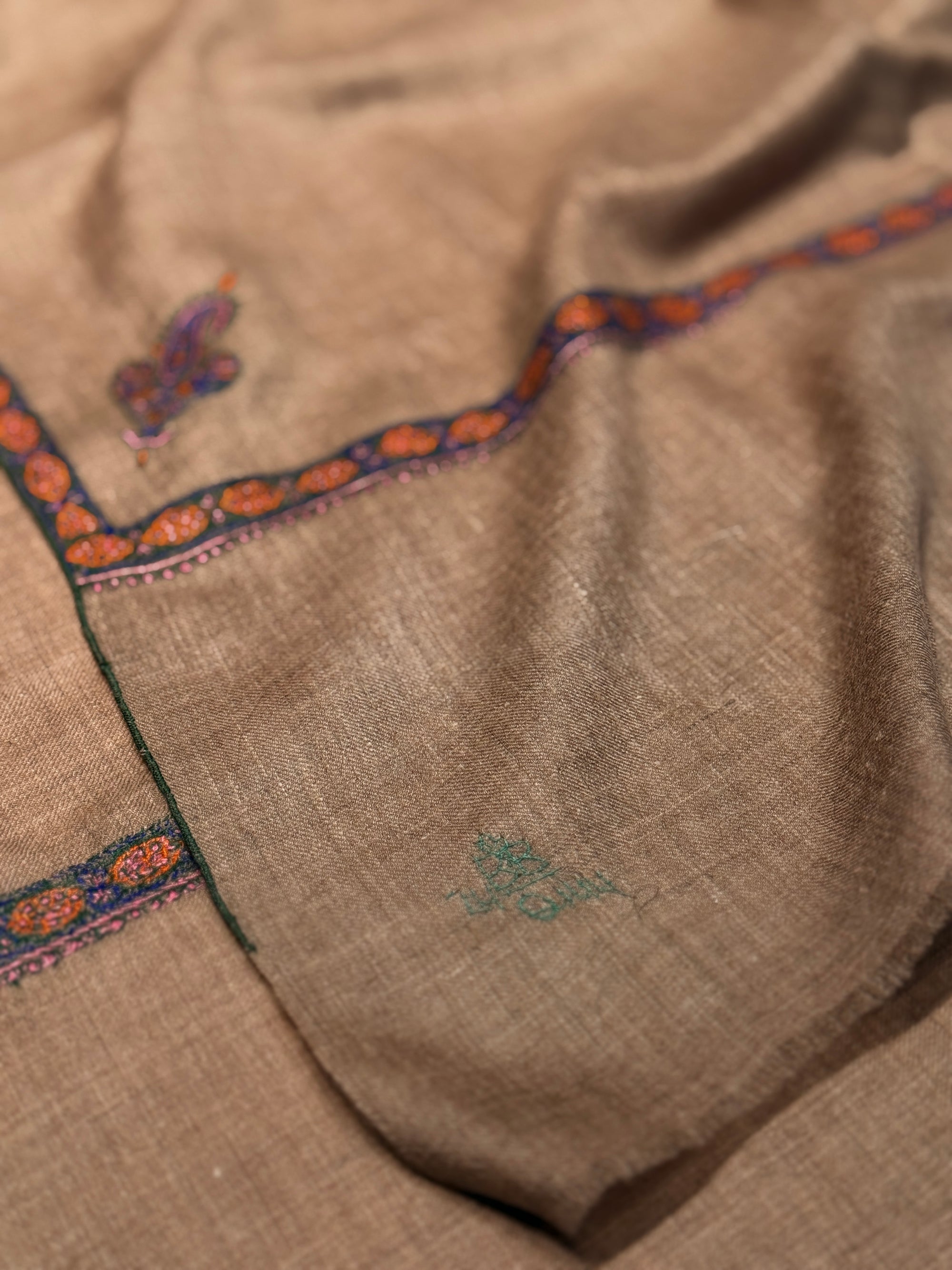 Light Gray Border Embroidery Pashmina Shawl