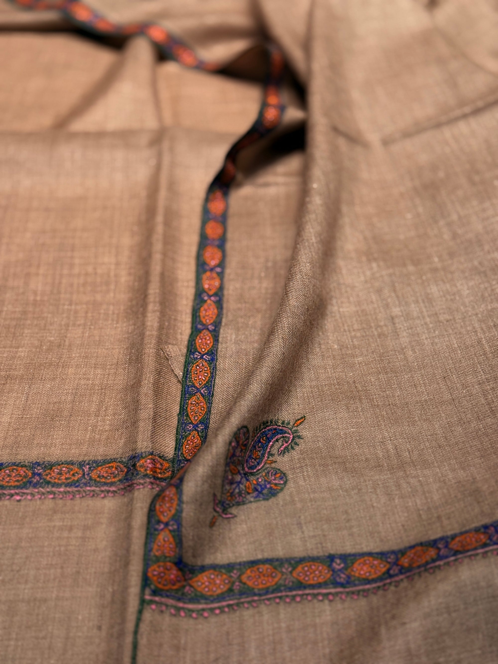 Light Gray Border Embroidery Pashmina Shawl