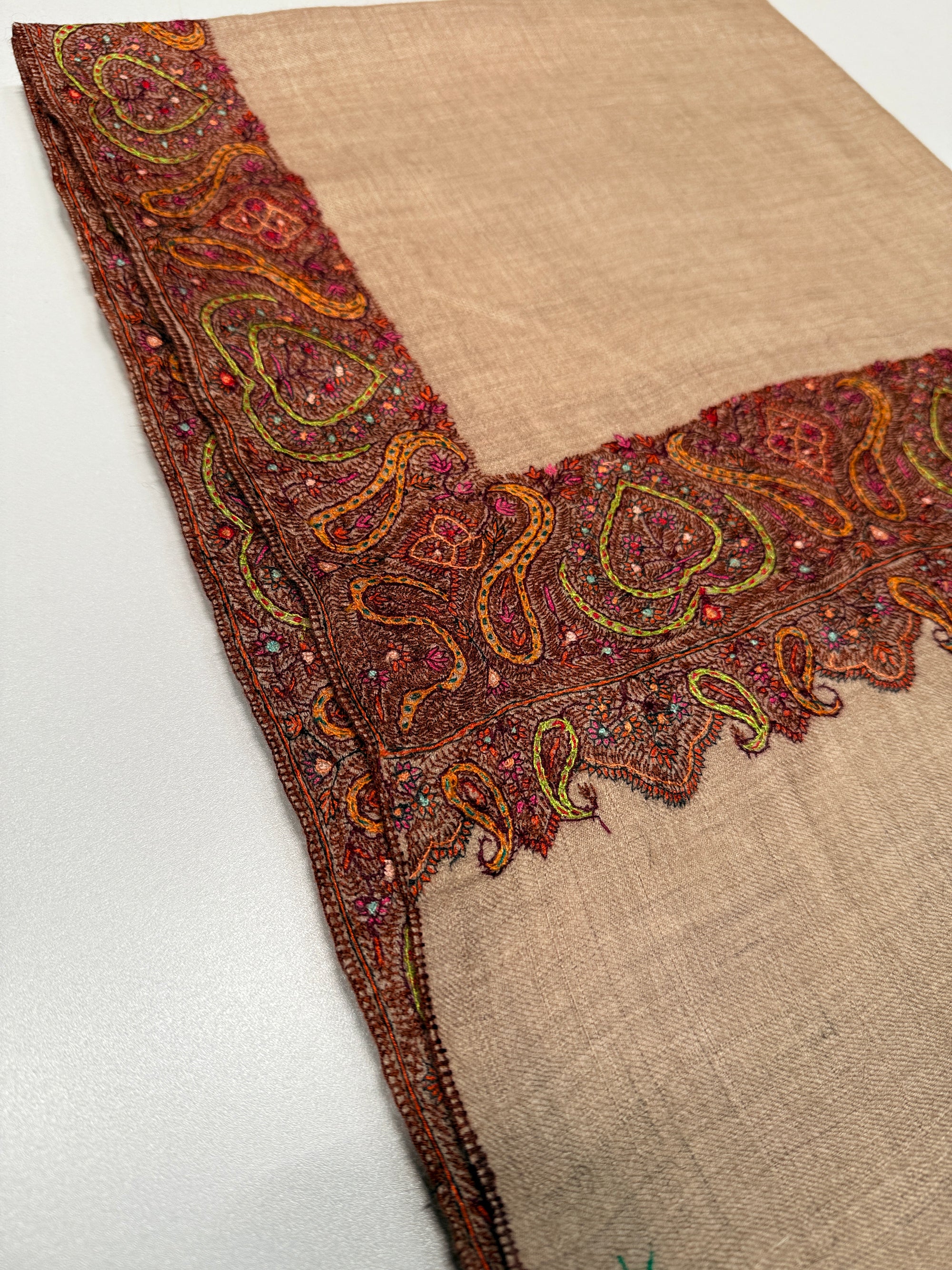 Natural Floral Design Dhoor Embroidery Pashmina Shawl
