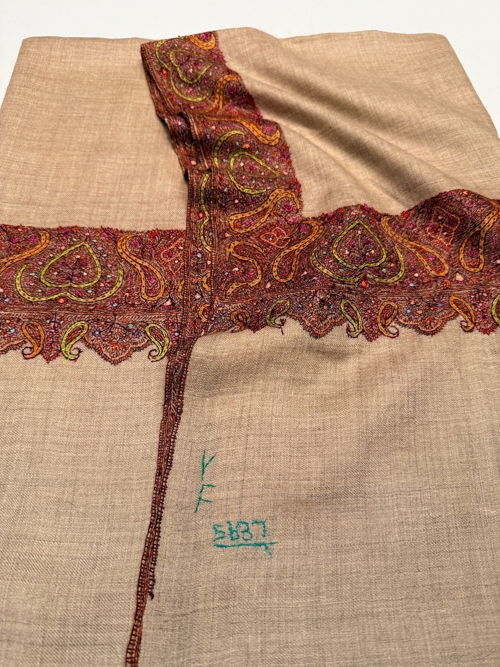 Natural Floral Design Dhoor Embroidery Pashmina Shawl