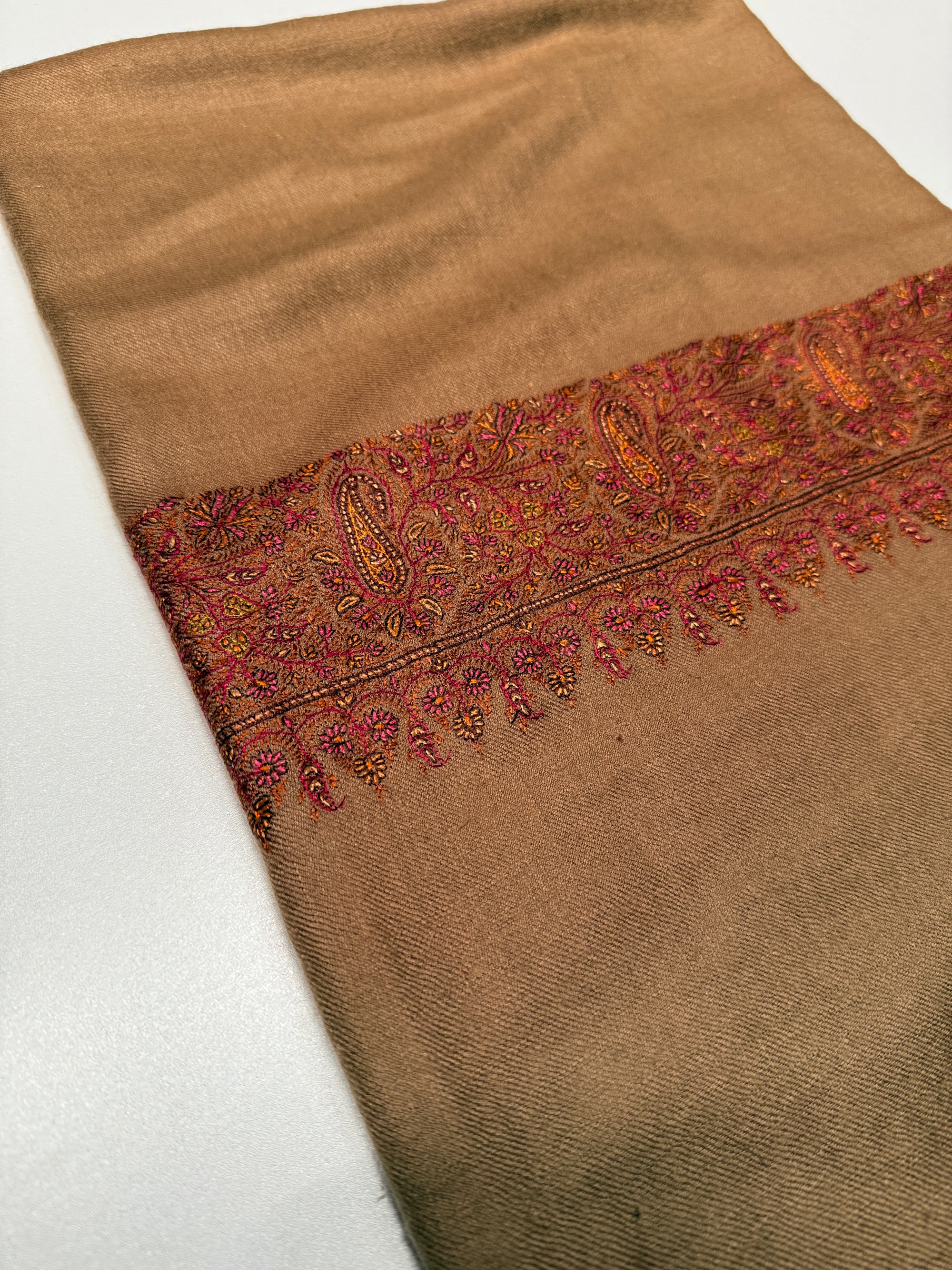 Vintage Natural Gray Paisley Embroidery Pashmina Shawl