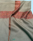Vintage Natural Gray Paisley Embroidery Pashmina Shawl