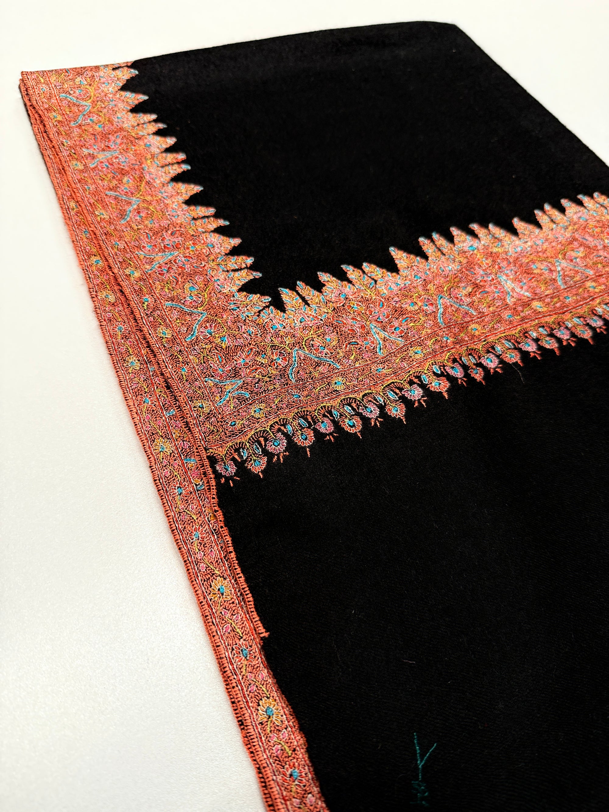 Vintage Black Floral Embroidery Pashmina Shawl