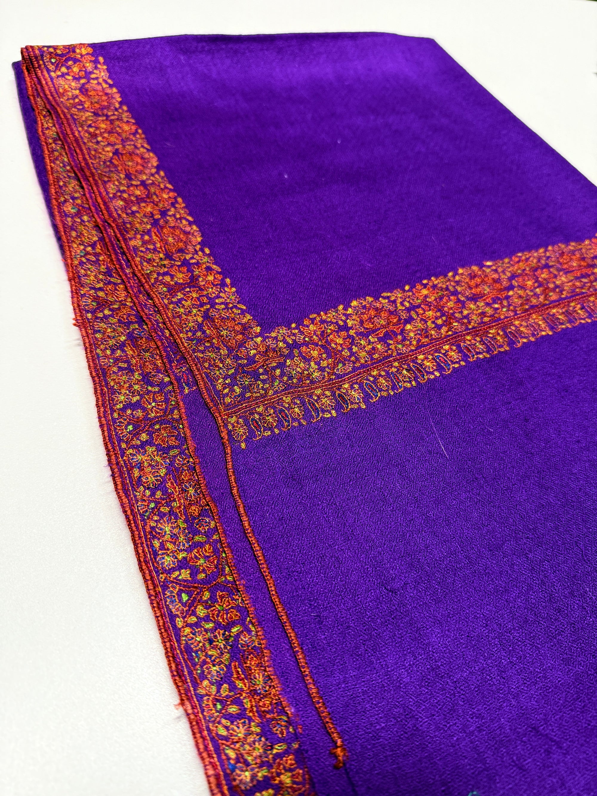 Vintage Purple Floral Embroidery Pashmina Shawl