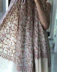 White Jaal Silk Embroidery Pashmina Shawl - the Atelier H