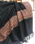 Black Dhoor Design Silk Embroidery Pashmina Shawl - the Atelier H