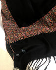 Black Dhoor Design Silk Embroidery Pashmina Shawl - the Atelier H