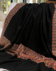 Black Dhoor Design Silk Embroidery Pashmina Shawl - the Atelier H