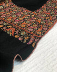 Black Dhoor Design Silk Embroidery Pashmina Shawl - the Atelier H