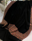 Black Dhoor Design Silk Embroidery Pashmina Shawl - the Atelier H