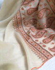 White Almond Design Silk Embroidery Pashmina Shawl - the Atelier H