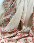 White Almond Design Silk Embroidery Pashmina Shawl - the Atelier H