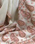 White Almond Design Silk Embroidery Pashmina Shawl - the Atelier H