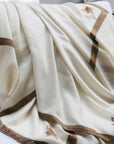 Elegant White Border Embroidery Pashmina Shawl - the Atelier H