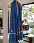 Sky Blue Silk Embroidery Pashmina Shawl - the Atelier H