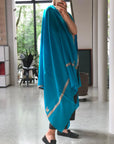 Turquoise Silk Hashidar Embroidery Pashmina Shawl - the Atelier H