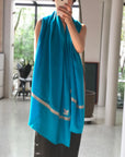 Turquoise Silk Hashidar Embroidery Pashmina Shawl - the Atelier H