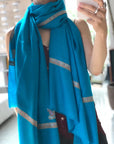 Turquoise Silk Hashidar Embroidery Pashmina Shawl - the Atelier H