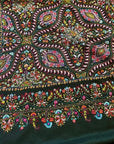 Black Mandala Design Silk Embroidery Pashmina Shawl - the Atelier H