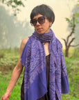 Purple Lotus Design Embroidered Pashmina Shawl