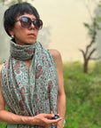 Turquoise Paisley Design Embroidered Pashmina Shawl