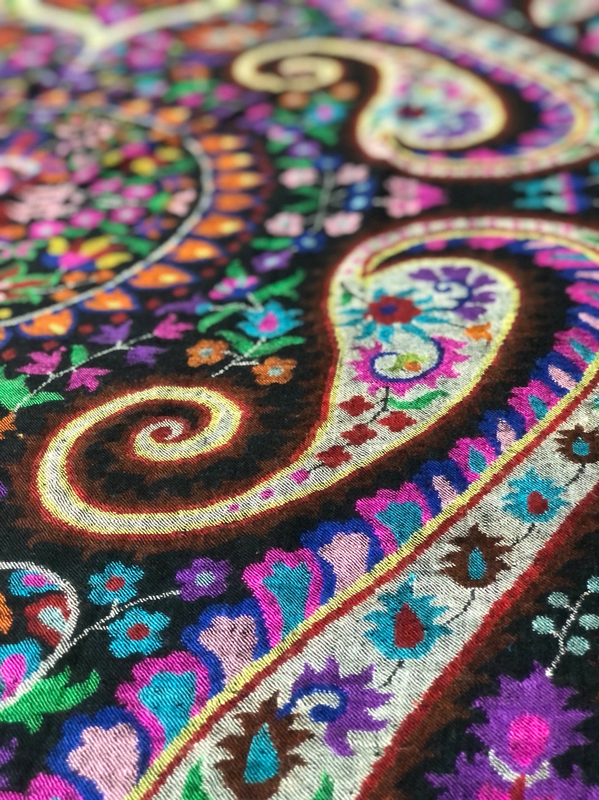 Extra Fine Black Designer Kani Pashmina Shawl